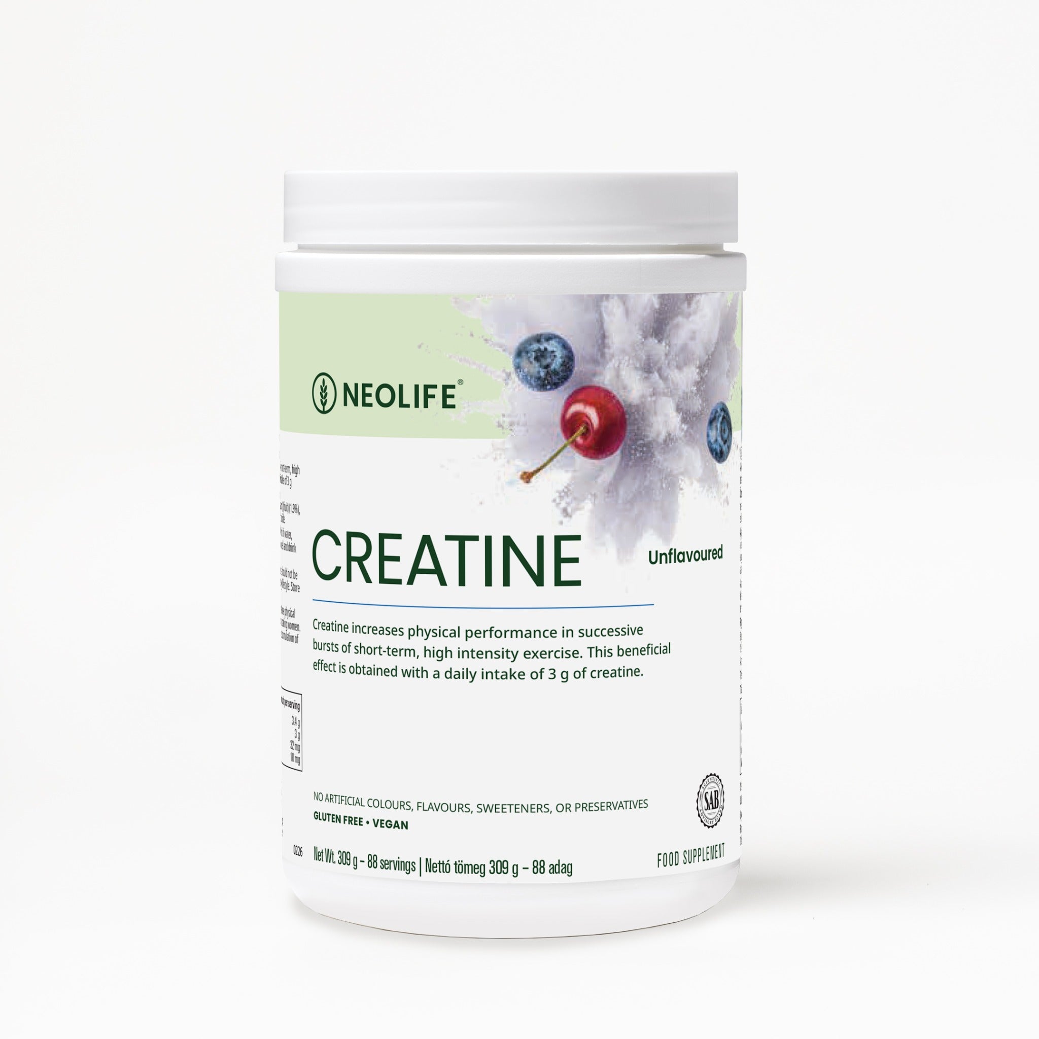 NeoLife Creatine 309 g – produkto pakuotė baltame fone